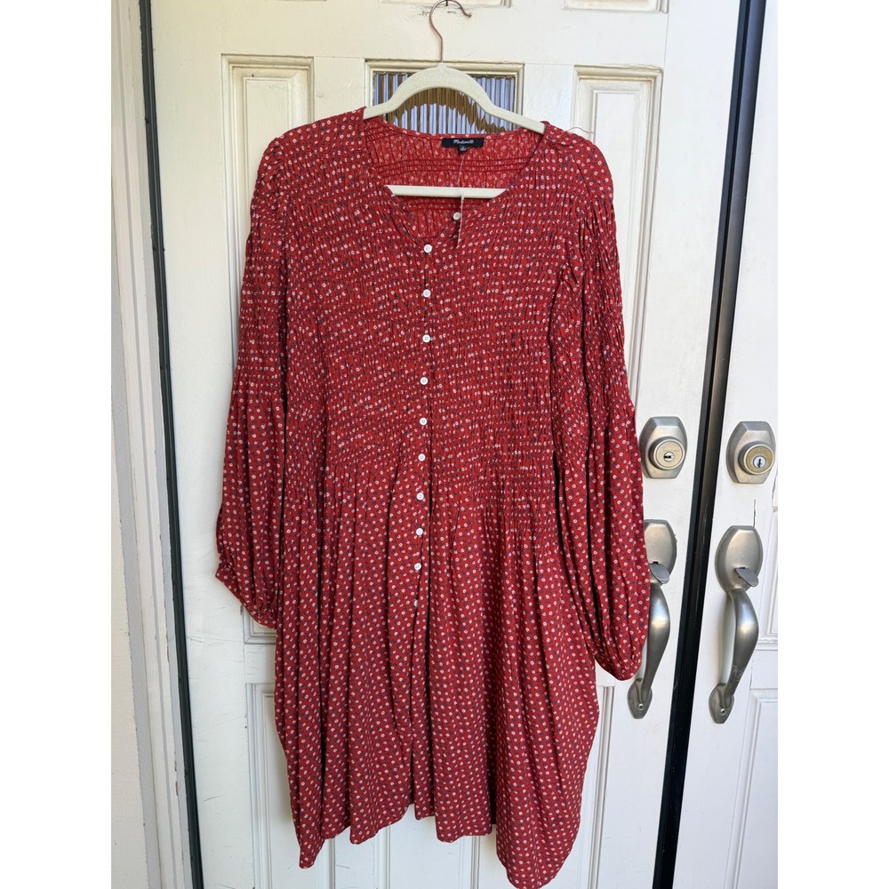 Madewell Red Floral Challis Button-Front Mini Dress in Tiny Daisy Size 1X NWT